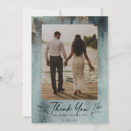 Tarjeta De Agradecimiento Acuarela oceánica moderna con foto de oro