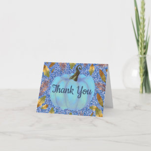 Tarjeta De Agradecimiento Acuarela Otoño Calabaza Azul Brillo