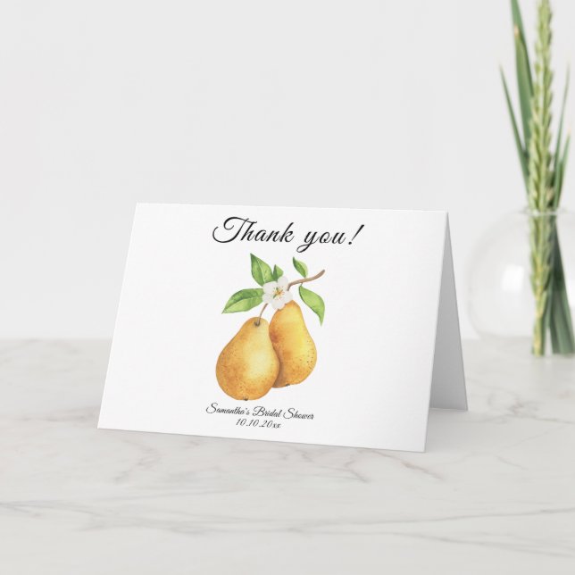 Tarjeta De Agradecimiento Acuarela Perfect Pear Gracias Ducha Británica (Anverso)