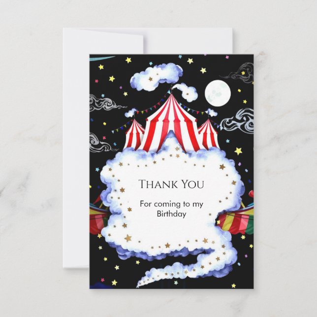 Tarjeta De Agradecimiento Acuarela personalizada cumpleaños circo (Anverso)