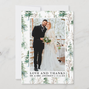 Tarjeta De Agradecimiento Acuarela Pines Greenery Amor Gracias Boda
