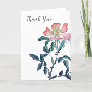 Tarjeta De Agradecimiento Acuarela pintada a mano Flor Rosa salvaje
