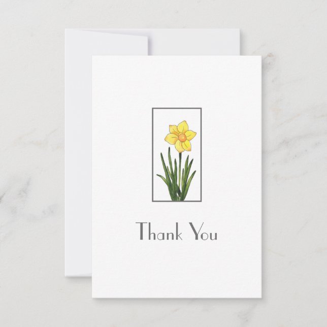 Tarjeta De Agradecimiento Acuarela, pluma y tinta Daffodil (Anverso)