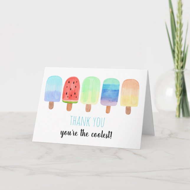 Tarjeta De Agradecimiento Acuarela Popsicle Blue Boy Cumpleaños (Anverso)