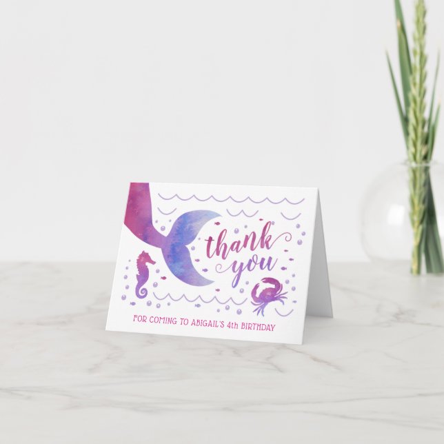 Tarjeta De Agradecimiento Acuarela rosa bajo la sirena marina gracias (Anverso)
