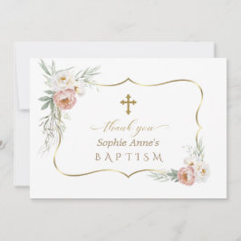 Tarjeta De Agradecimiento Acuarela Rosa blanco y turbio flor bautizo