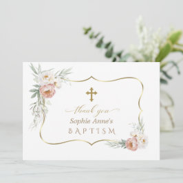 Tarjeta De Agradecimiento Acuarela Rosa blanco y turbio flor bautizo