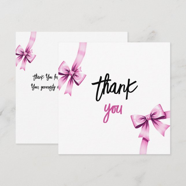 Tarjeta De Agradecimiento Acuarela Rosa Bows Coquette Sweet 16 Cumpleaños (Anverso / Reverso)