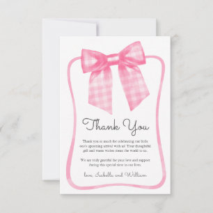 Tarjeta De Agradecimiento Acuarela Rosa de Cuadro de Bow Baby Shower