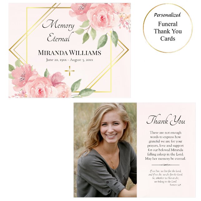 Tarjeta De Agradecimiento Acuarela Rosa Rosa Griega Funeral Ortodoxo (Subido por el creador)