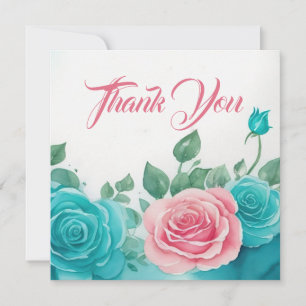 Tarjeta De Agradecimiento Acuarela rosa verde azulada y rosa Gracias