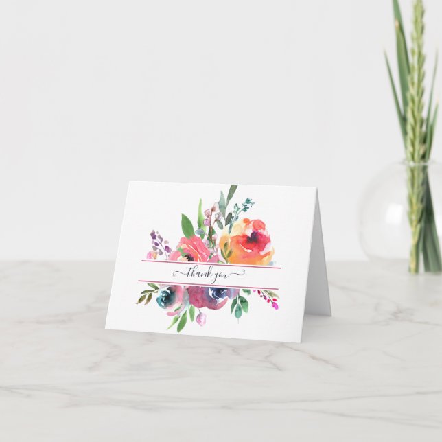 Tarjeta De Agradecimiento acuarela rosa y naranja floral personalizada (Anverso)