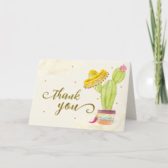 Tarjeta De Agradecimiento Acuarela Rusa Cactus Taco 'Bout A Baby Shower (Anverso)