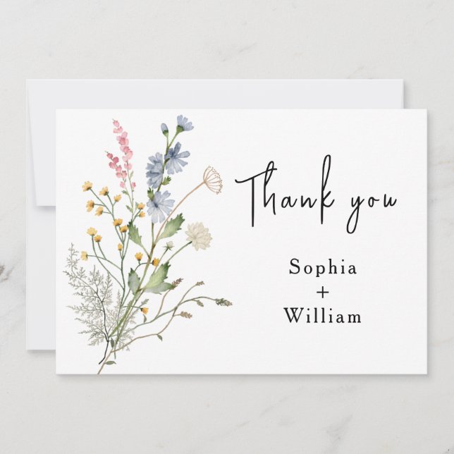 Tarjeta De Agradecimiento Acuarela Rustica Flor silvestre Tema Boda moderno (Anverso)