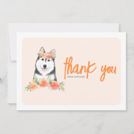Tarjeta De Agradecimiento Acuarela Siberian Husky Flowers Cumpleaños