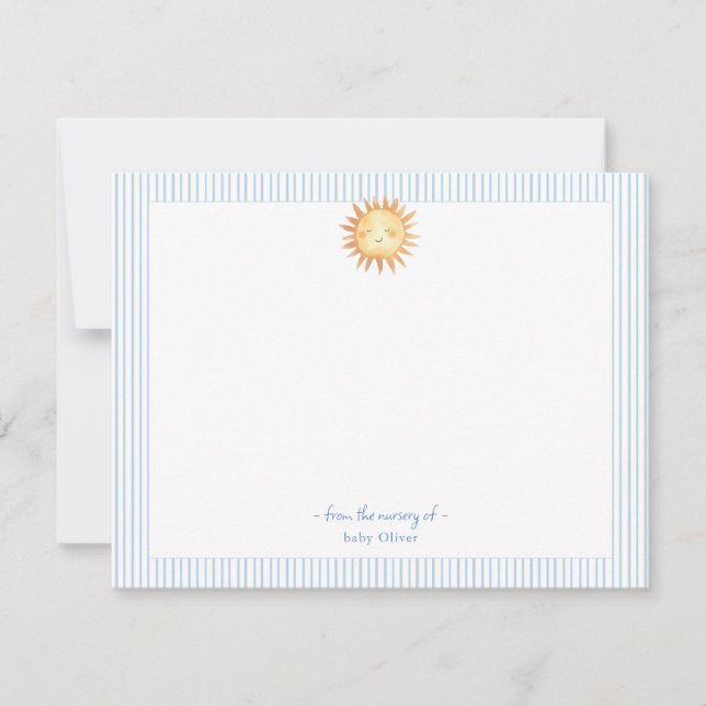Tarjeta De Agradecimiento Acuarela Sol Niño azul y borde blanco (Anverso)
