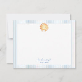Tarjeta De Agradecimiento Acuarela Sol Niño azul y borde blanco