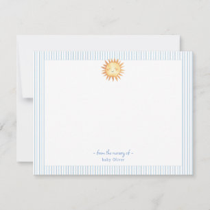 Tarjeta De Agradecimiento Acuarela Sol Niño azul y borde blanco