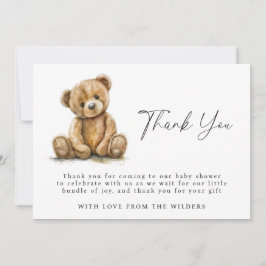 Tarjeta De Agradecimiento Acuarela Teddy Bear Baby Shower Gracias