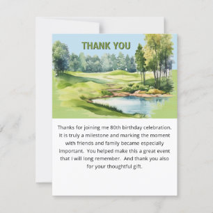 Tarjeta De Agradecimiento Acuarela temática de golf escénico cumpleaños 80 p