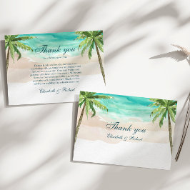 Tarjeta De Agradecimiento Acuarela Tropical Beach and Palm Trees Boda