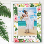 Tarjeta De Agradecimiento Acuarela Tropical Floral Amor y Gracias<br><div class="desc">Elegante acuarela Floral tropical,  vegetación y hojas de palmera Novia y Groom Amor y agradecimiento Boda Foto Gracias Tarjeta</div>