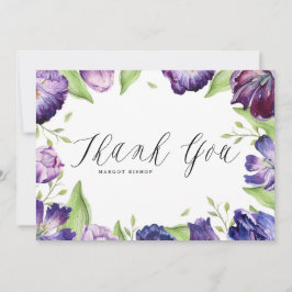 Tarjeta De Agradecimiento Acuarela Tulipanes morados Boda de marco floral