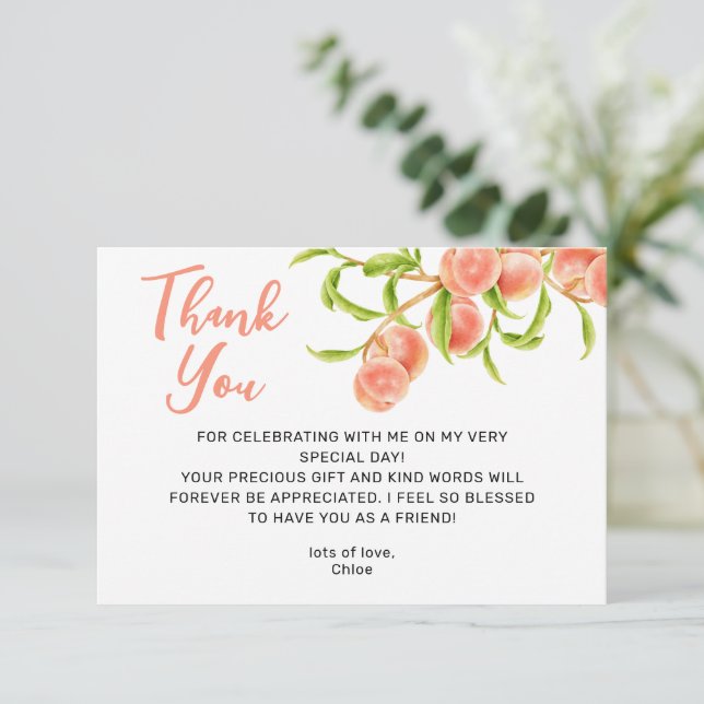 Tarjeta De Agradecimiento Acuarela Un Pequeño Peach Dulce (Anverso de pie)