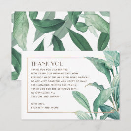 Tarjeta De Agradecimiento Acuarela vegetación tropical. Boda elegante