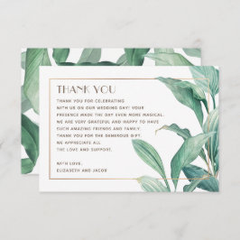 Tarjeta De Agradecimiento Acuarela vegetación tropical. Boda elegante
