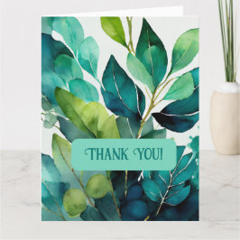 Tarjeta De Agradecimiento Acuarela, Verde azulado, Azul, Verde, Botánico, Ab