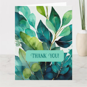 Tarjeta De Agradecimiento Acuarela, Verde azulado, Azul, Verde, Botánico, Ab