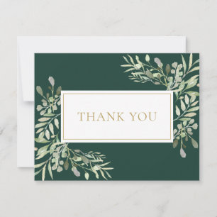 Tarjeta De Agradecimiento Acuarela Verde Esmeralda Dorado Negocios