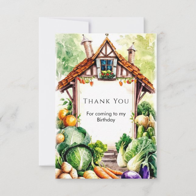 Tarjeta De Agradecimiento Acuarela Verduras Cumpleaños Mercado de Agricultor (Anverso)