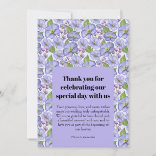 Tarjeta De Agradecimiento Acuarela Violetas Moradas y Patrón Floral