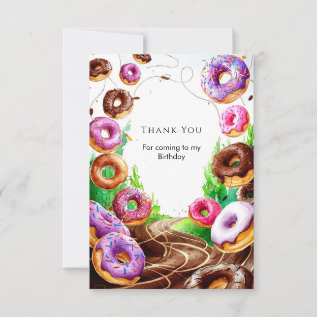 Tarjeta De Agradecimiento Acuarela Whimsy Donut Cumpleaños (Anverso)