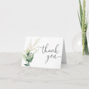 Tarjeta De Agradecimiento Acuarelas de vegetación verde hojas doradas simple