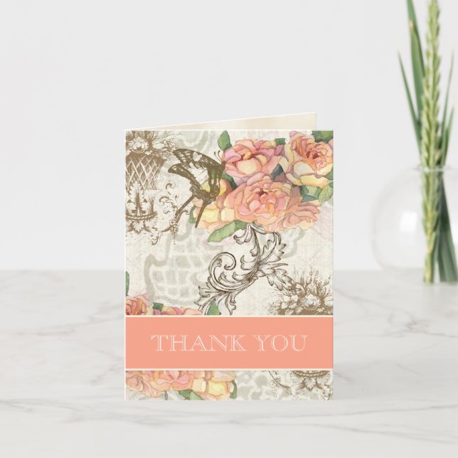 Tarjeta De Agradecimiento Adiós Mariposas y Rosas Elegante Boda Gracias (Anverso)