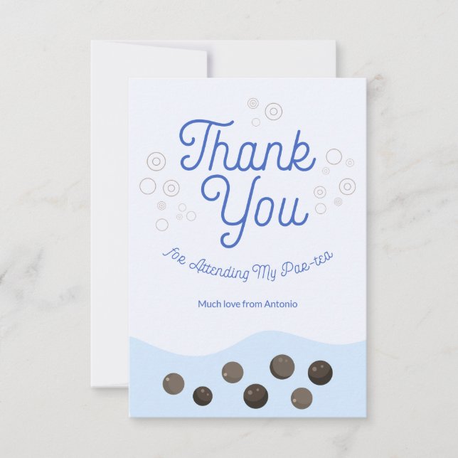 Tarjeta De Agradecimiento Adorable Axolotl Azul Boba Té Par-tea Niños (Anverso)