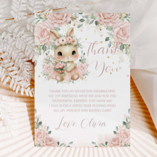 Tarjeta De Agradecimiento Adorable Baby Bunny Rabbit Rubor 12º cumpleaños