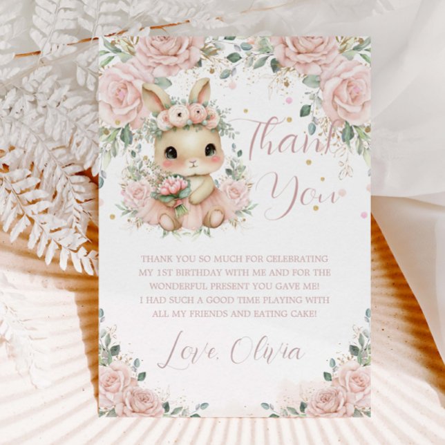 Tarjeta De Agradecimiento Adorable Baby Bunny Rabbit Rubor 12º cumpleaños (Subido por el creador)