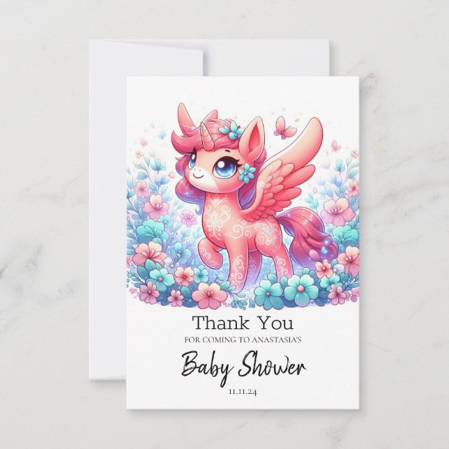 Tarjeta De Agradecimiento Adorable Baby Shower de Unicornio moderno (Anverso)