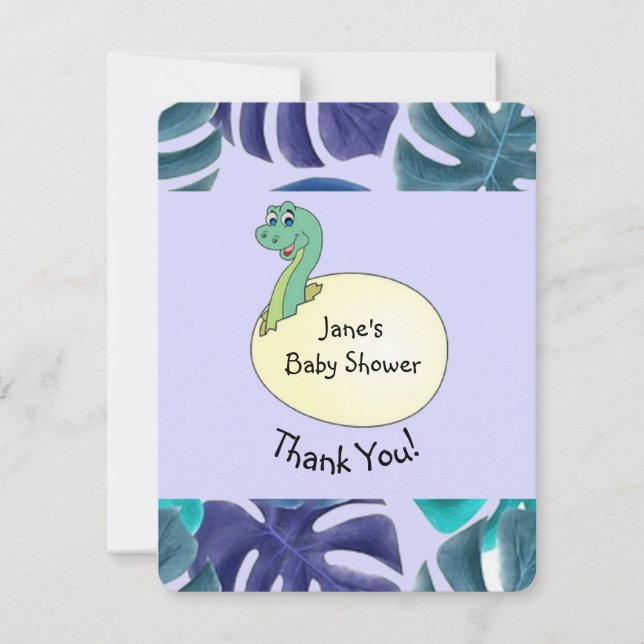 Tarjeta De Agradecimiento Adorable Dinosaur Baby Shower (Anverso)