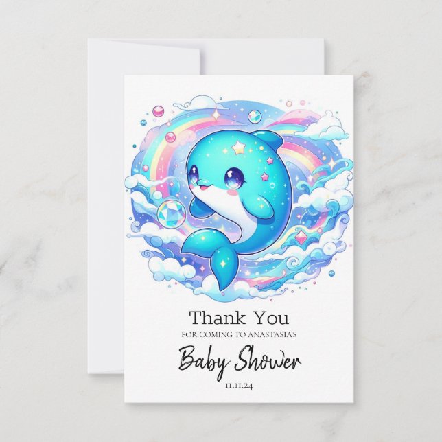 Tarjeta De Agradecimiento Adorable Dolphin Baby Shower (Anverso)