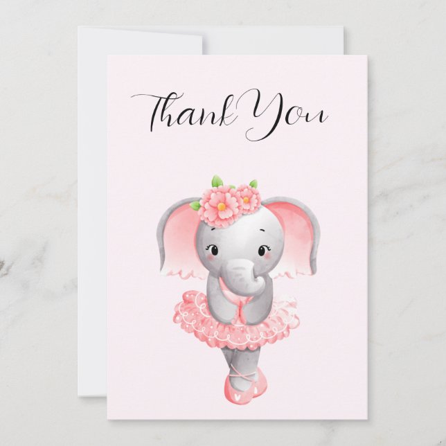 Tarjeta De Agradecimiento Adorable Elefante Bailarina En Puntas (Anverso)