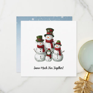 Tarjeta De Agradecimiento Adorable familia Snowman en Gorras y bufandas de j