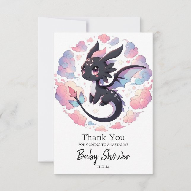 Tarjeta De Agradecimiento Adorable Fantasy Dragon Baby Shower (Anverso)