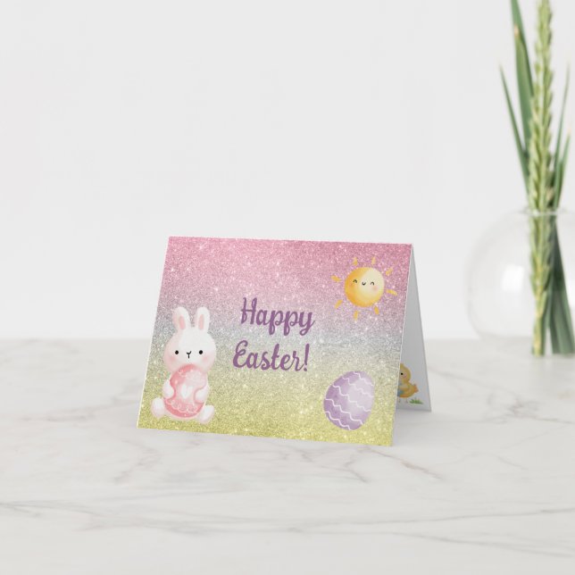 Tarjeta De Agradecimiento Adorable Feliz Pascua (Anverso)