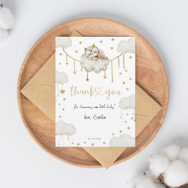 Tarjeta De Agradecimiento Adorable Gold Starry Sleeping Owl Baby Shower