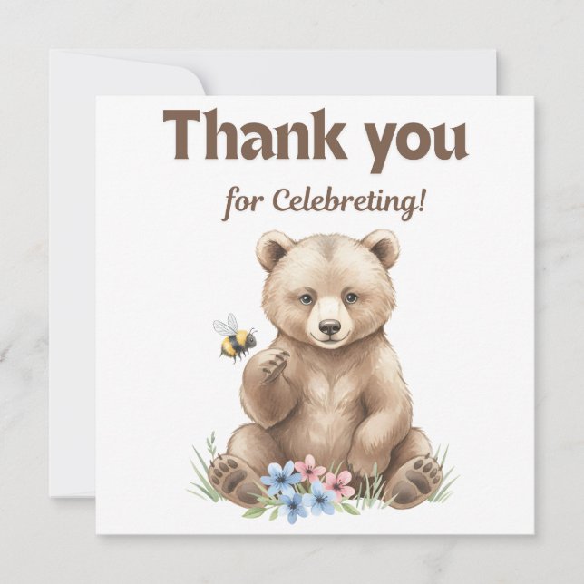 Tarjeta De Agradecimiento Adorable,  grizzly bear cub  Baby Shower  (Anverso)